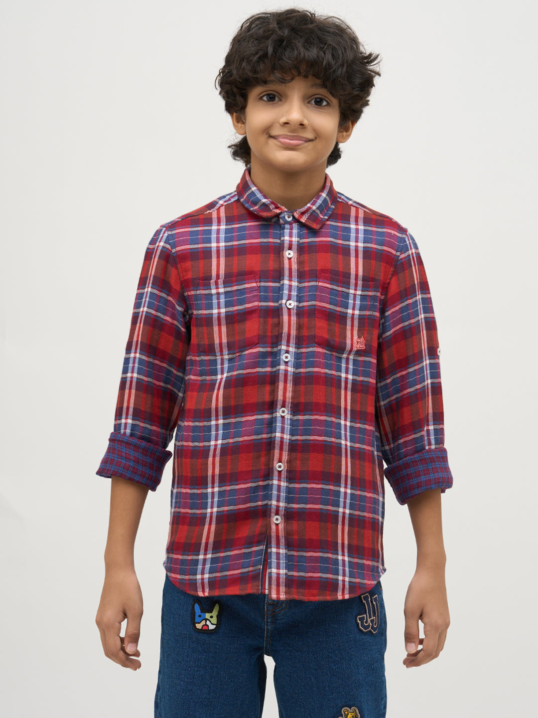 Boys Check Red Cotton Shirt