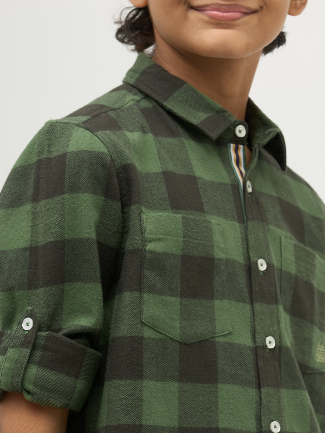 Boys Regular Fit Check Shirt - Green