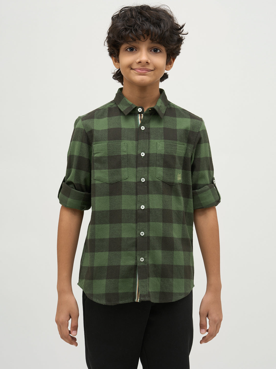 Boys Regular Fit Check Shirt - Green