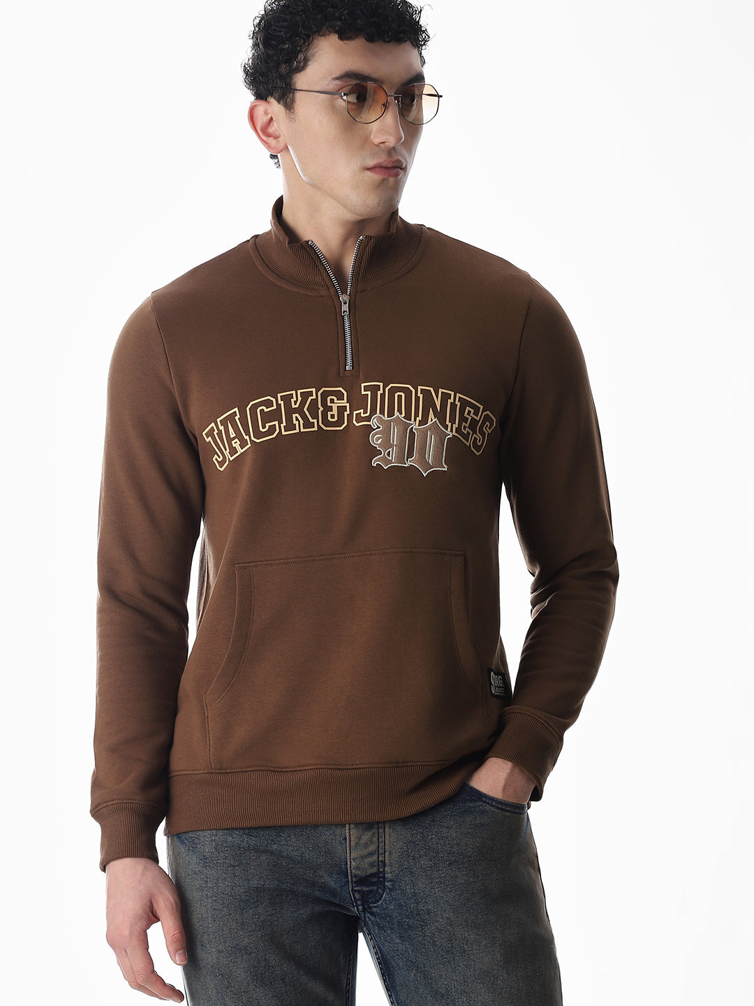 Brown Embroidered Print Sweatshirt
