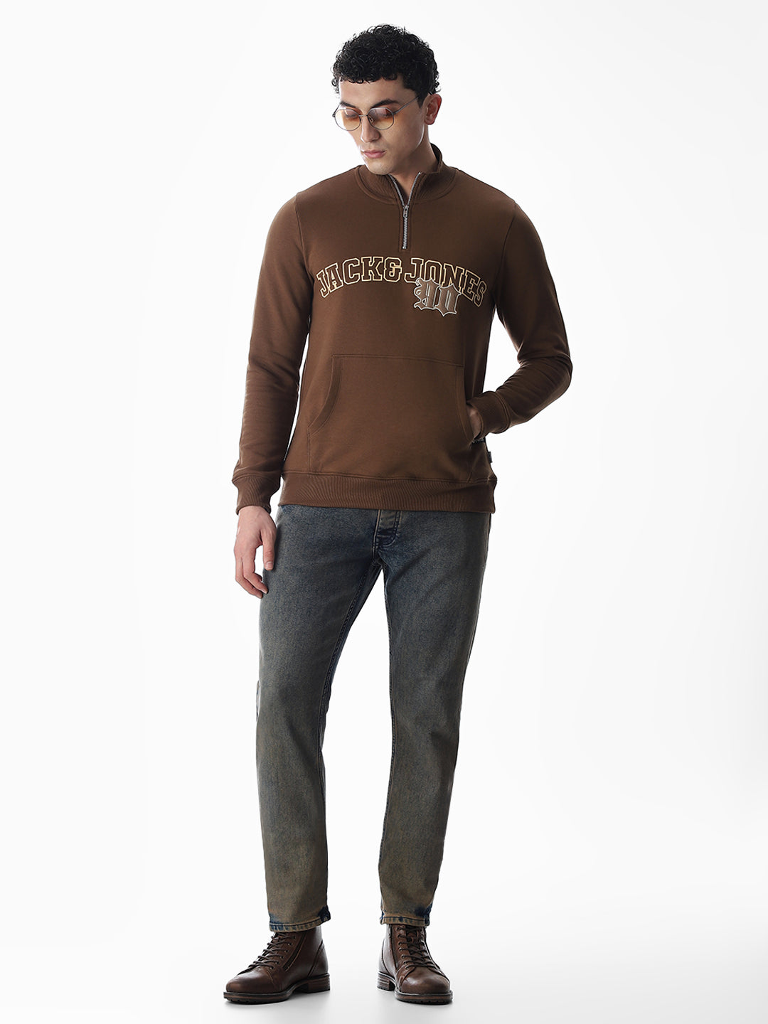 Brown Embroidered Print Sweatshirt