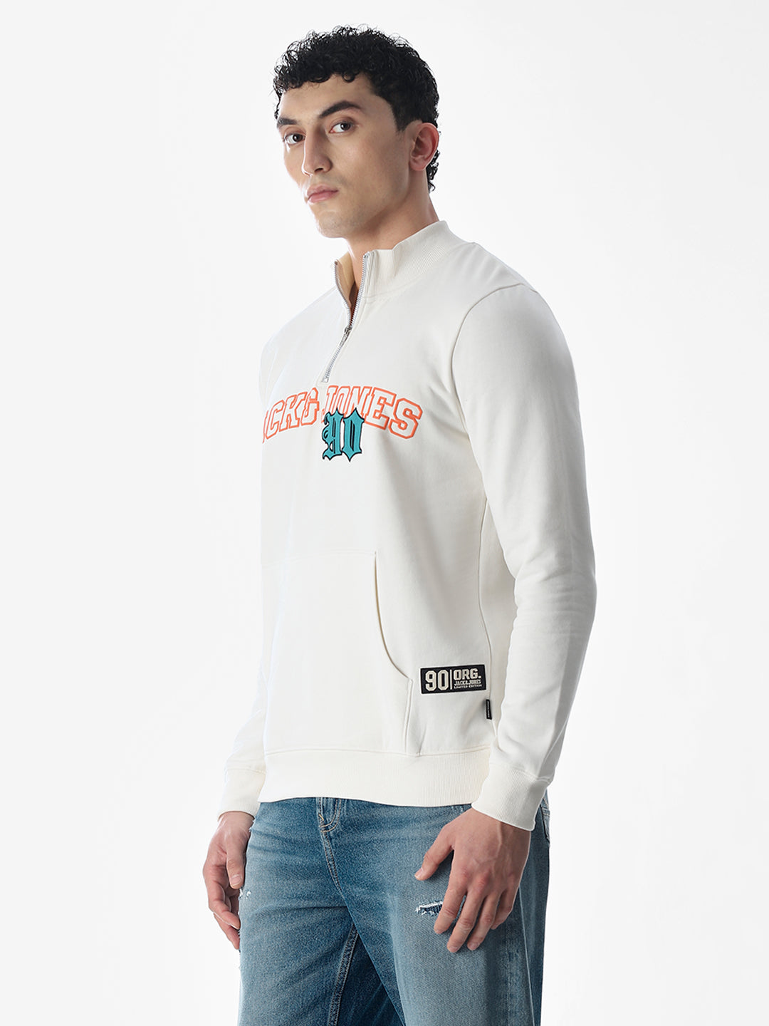 White Embroidered Print Sweatshirt