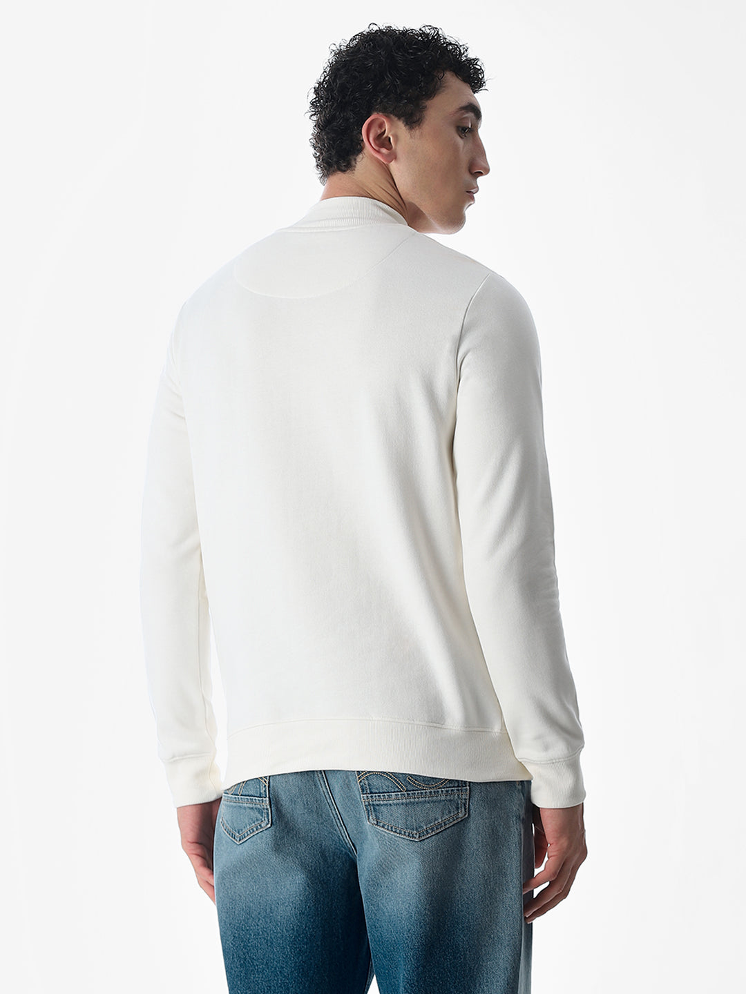 White Embroidered Print Sweatshirt