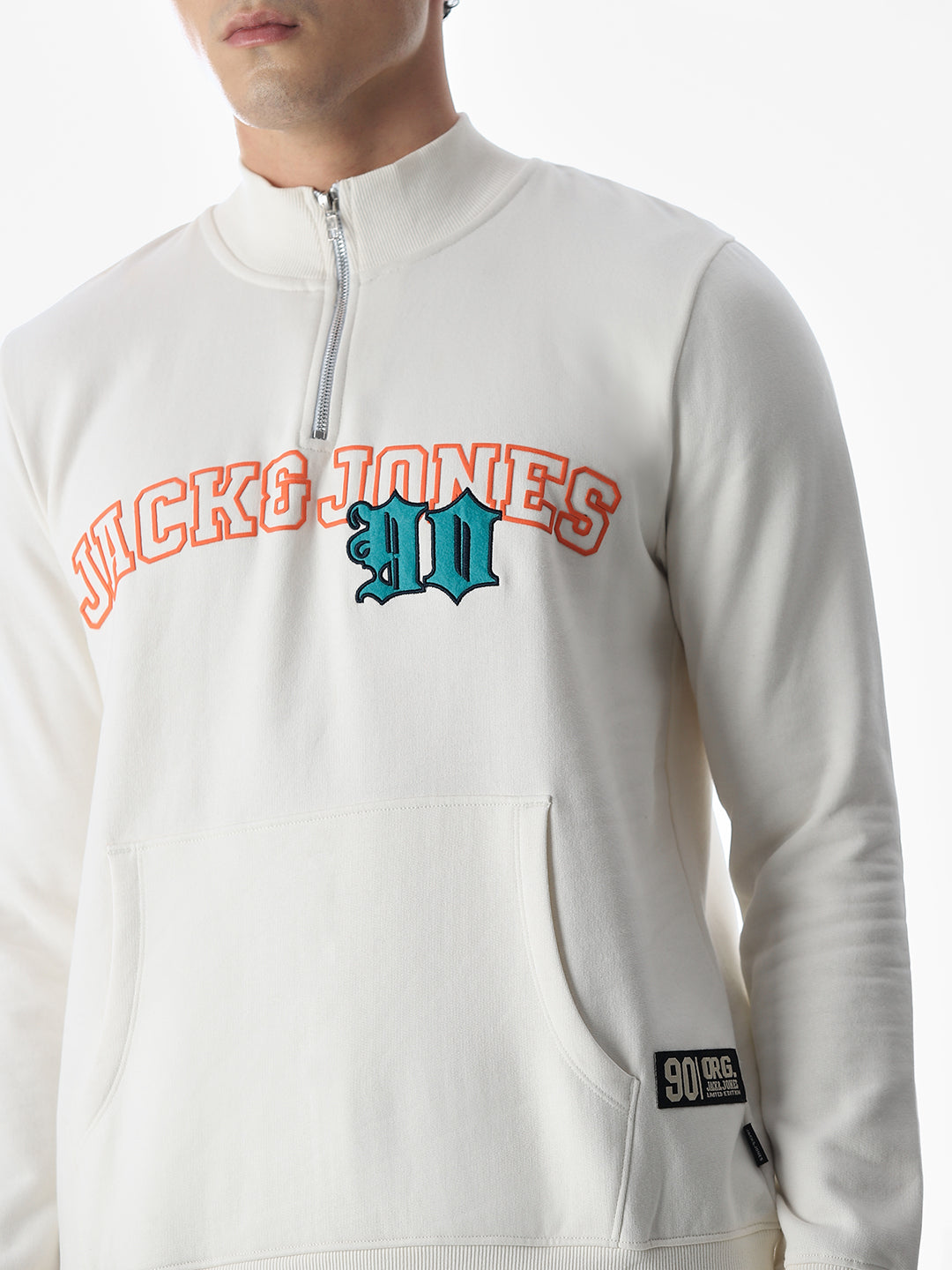 White Embroidered Print Sweatshirt