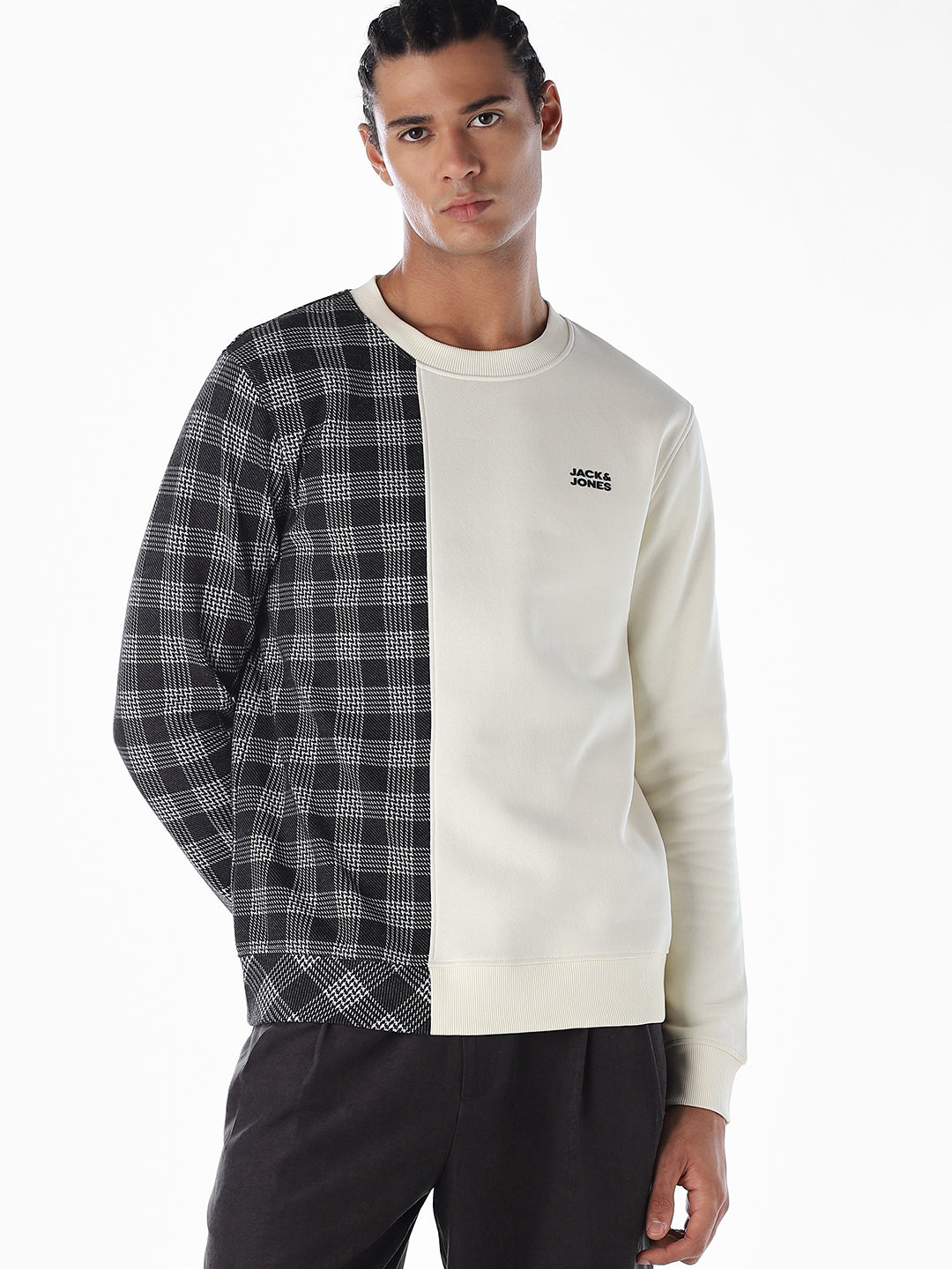 White Check Colourblocked Sweatshirt