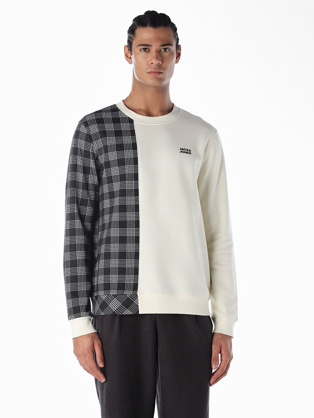 White Check Colourblocked Sweatshirt
