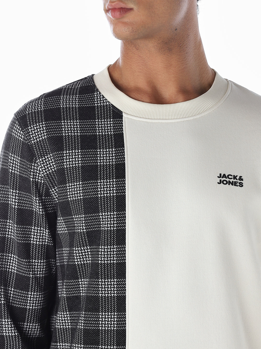 White Check Colourblocked Sweatshirt