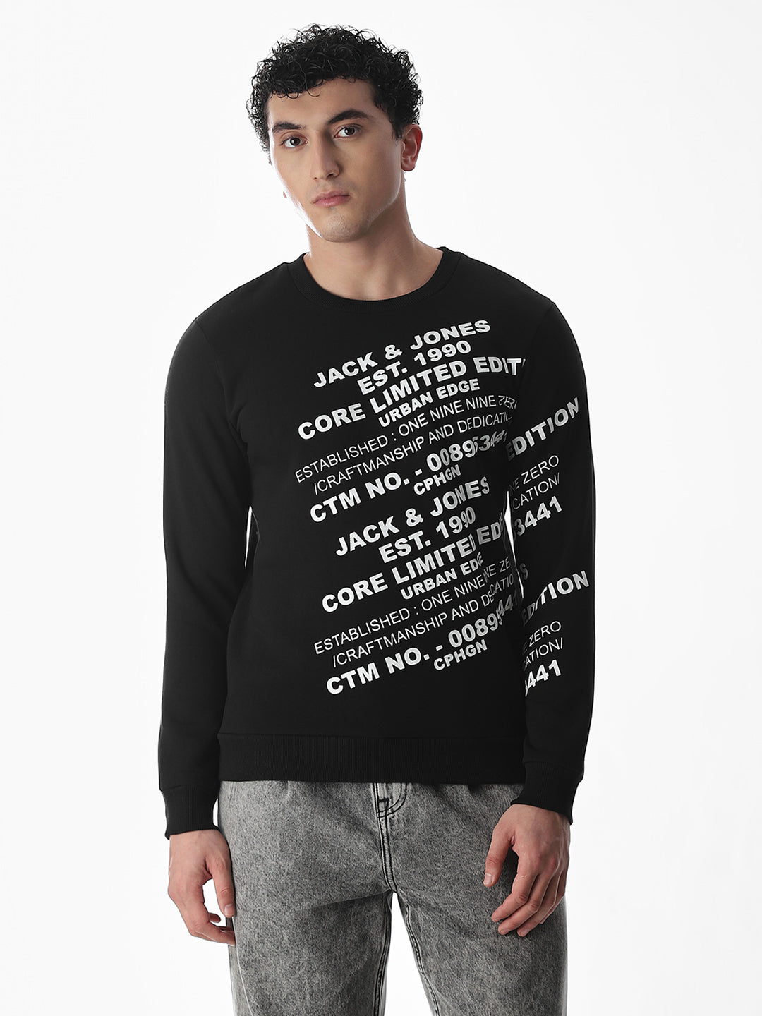 Non-Hooded Printed Sweatshirt - Black