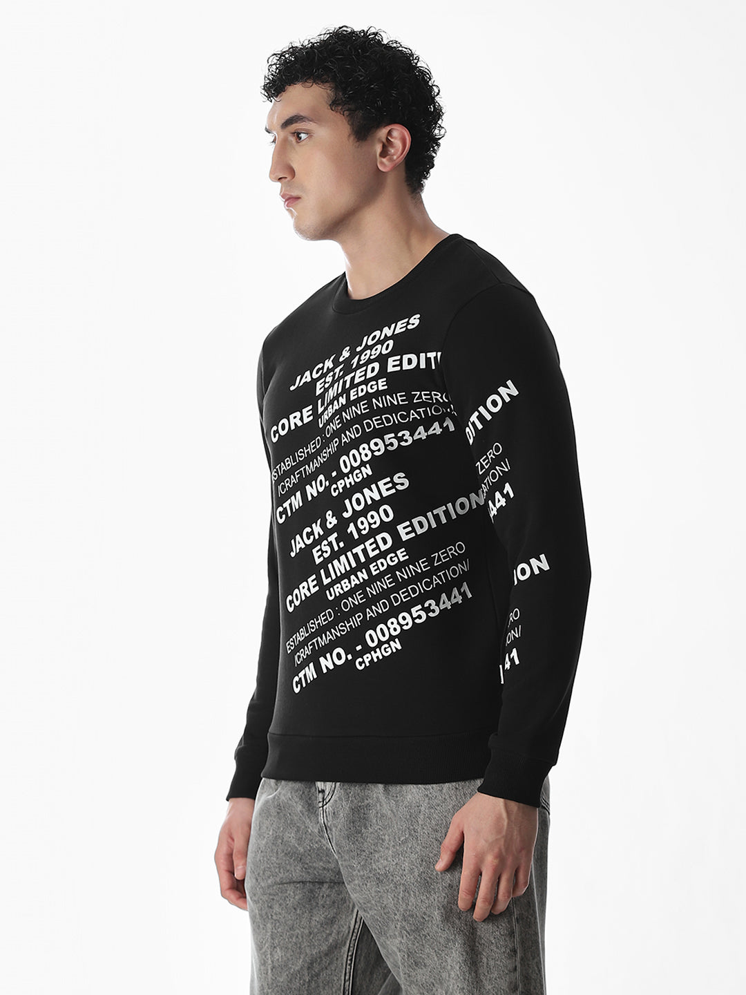 Non-Hooded Printed Sweatshirt - Black