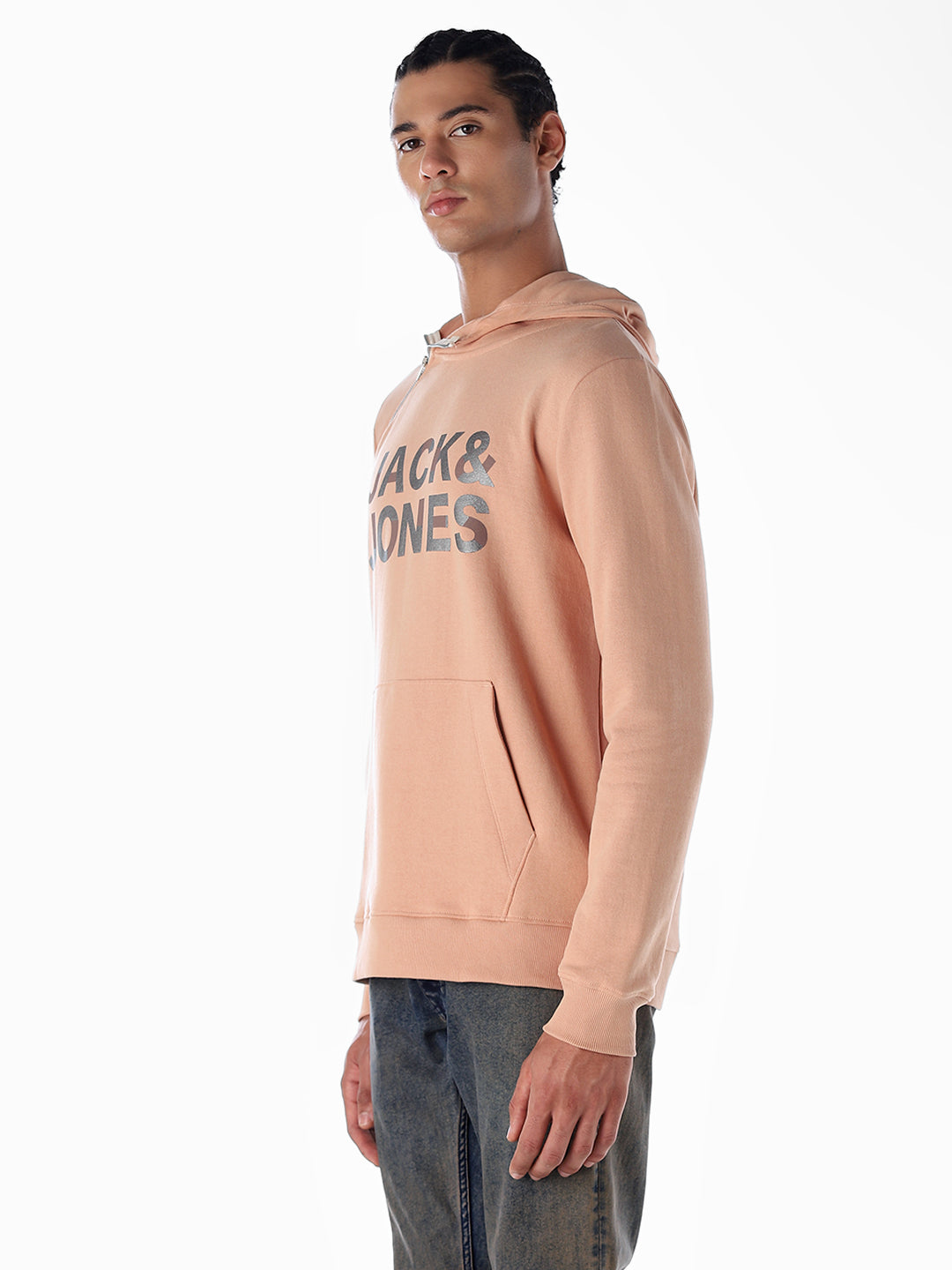 High Neck Logo Print Hoodie