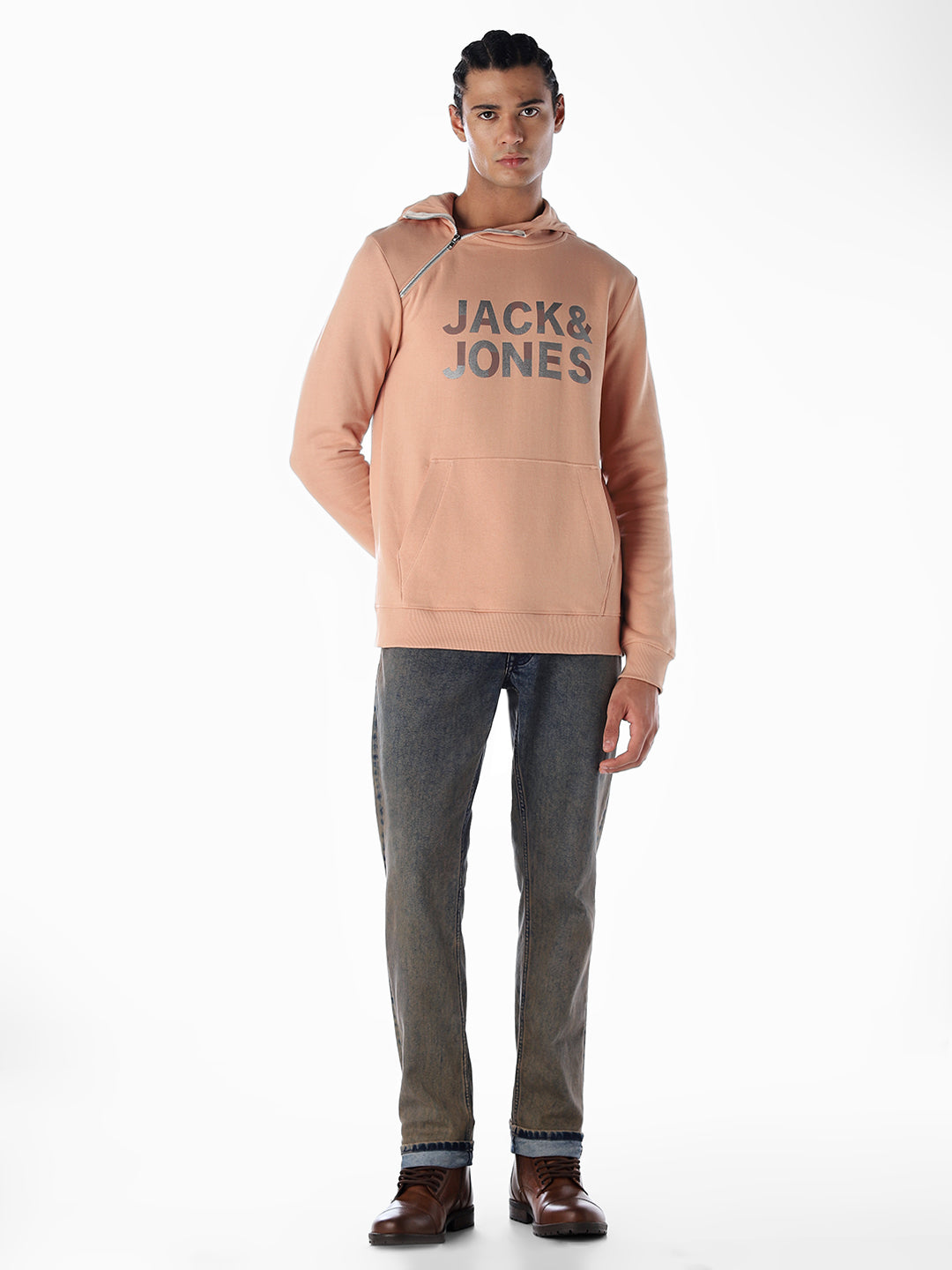 High Neck Logo Print Hoodie