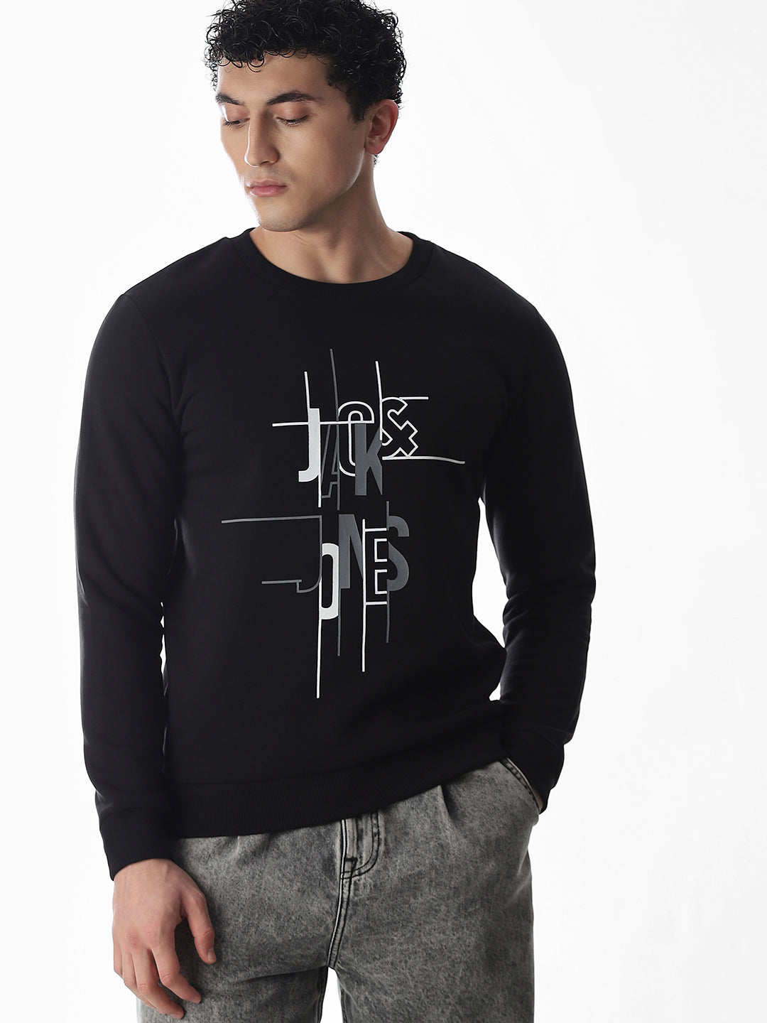 Printed Regular Fit Sweatshirt - Black