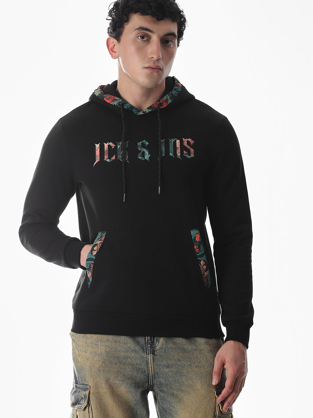 Hooded Applique Patchwork Sweatshirt - S