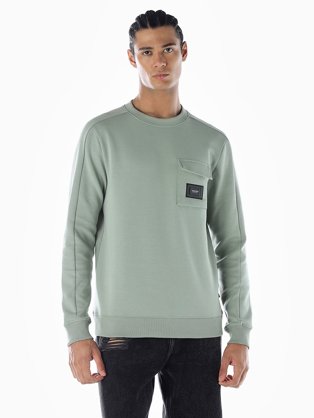 Crew Neck Pocket Detail Sweatshirt