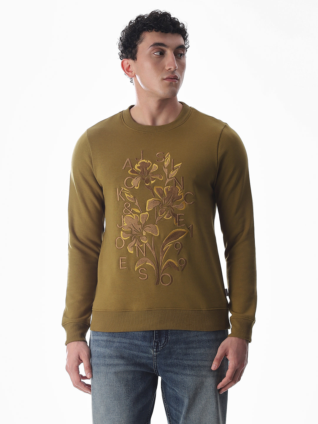Embroidered Print Sweatshirt - Brown