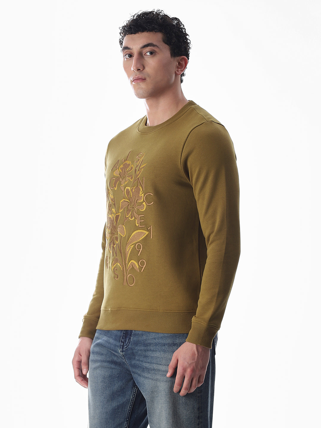 Embroidered Print Sweatshirt - Brown