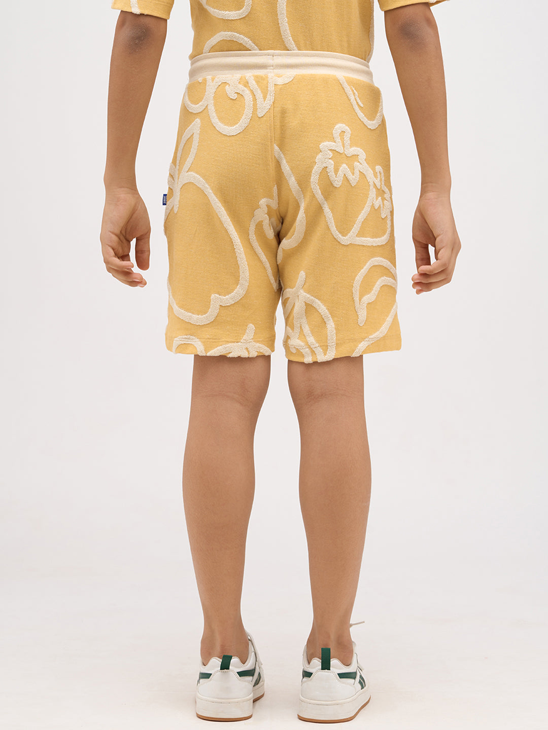 Boys Cotton Oversized Jacquard AOP Crew Neck T-Shirt - Mustard