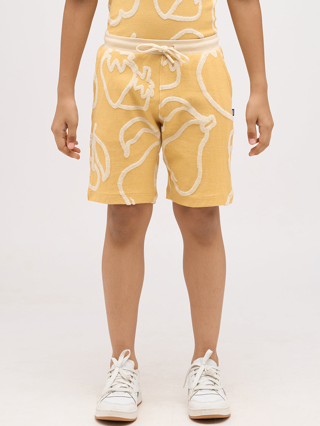 Boys Cotton Oversized Jacquard AOP Crew Neck T-Shirt - Mustard