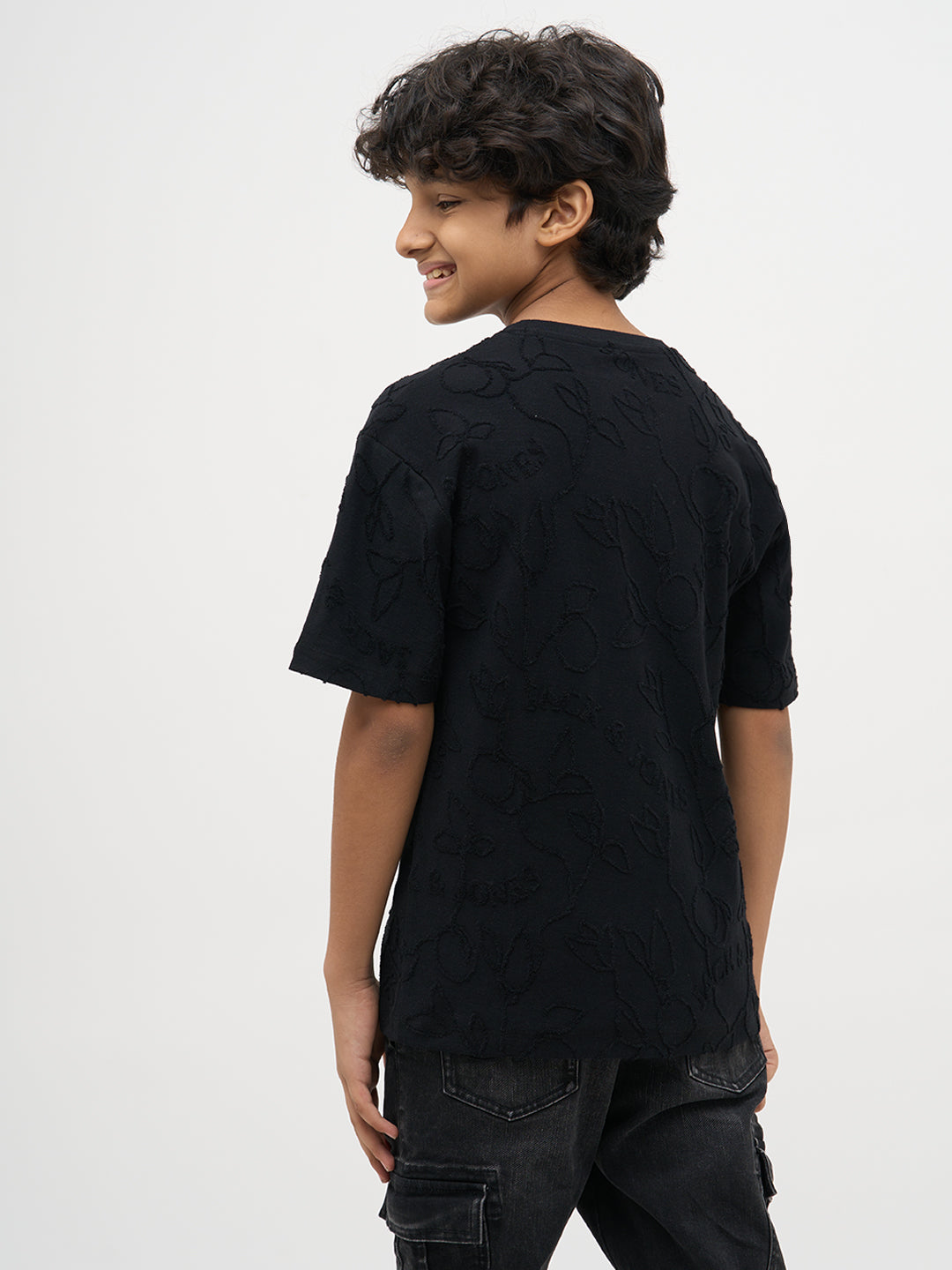 Black Jacquard Print Oversized T-Shirt