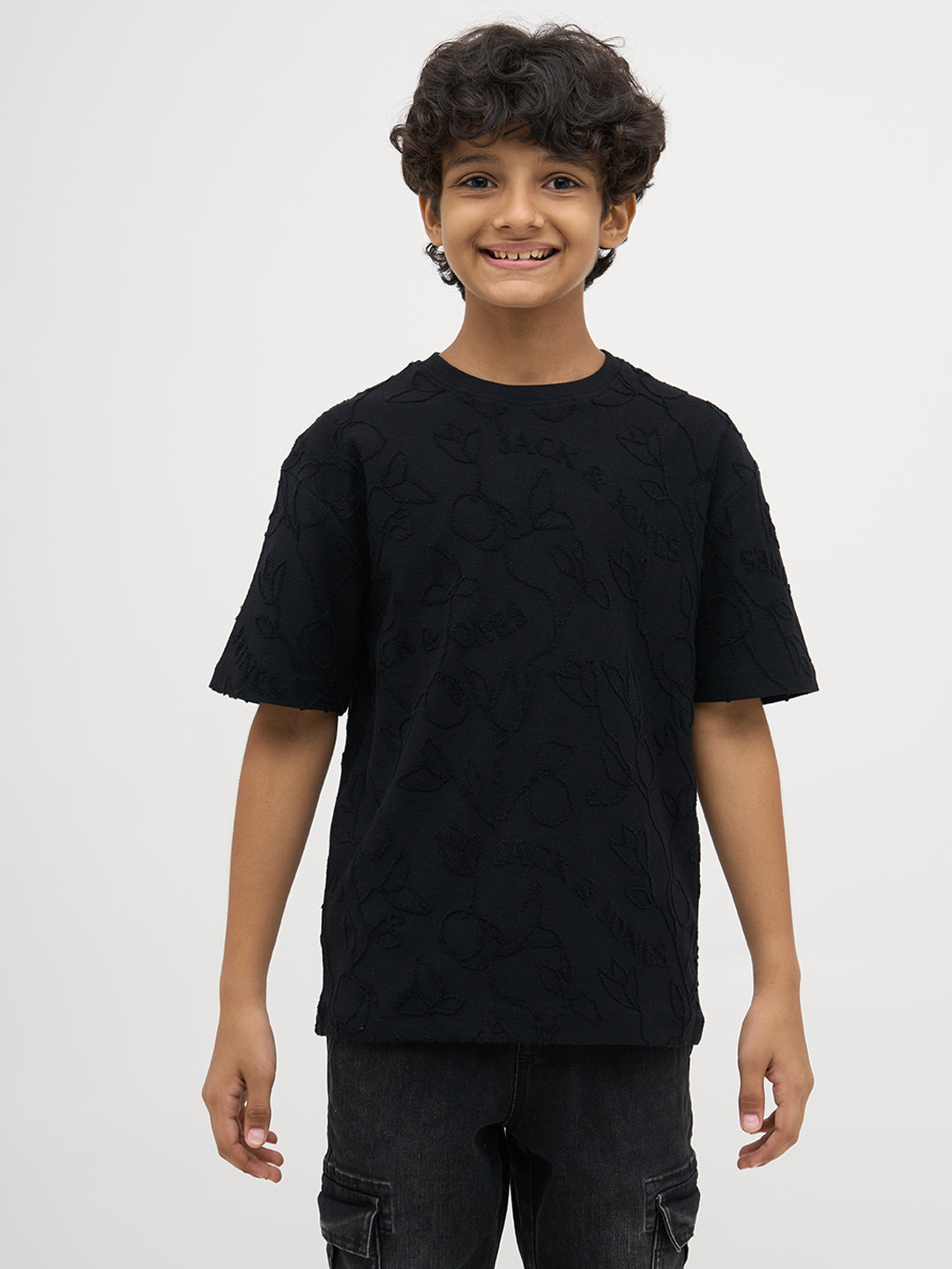 Black Jacquard Print Oversized T-Shirt