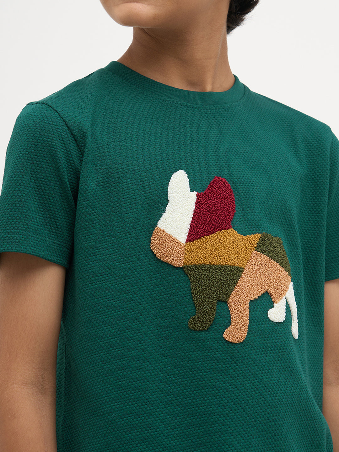 Green Embroidered Dog Print T-Shirt