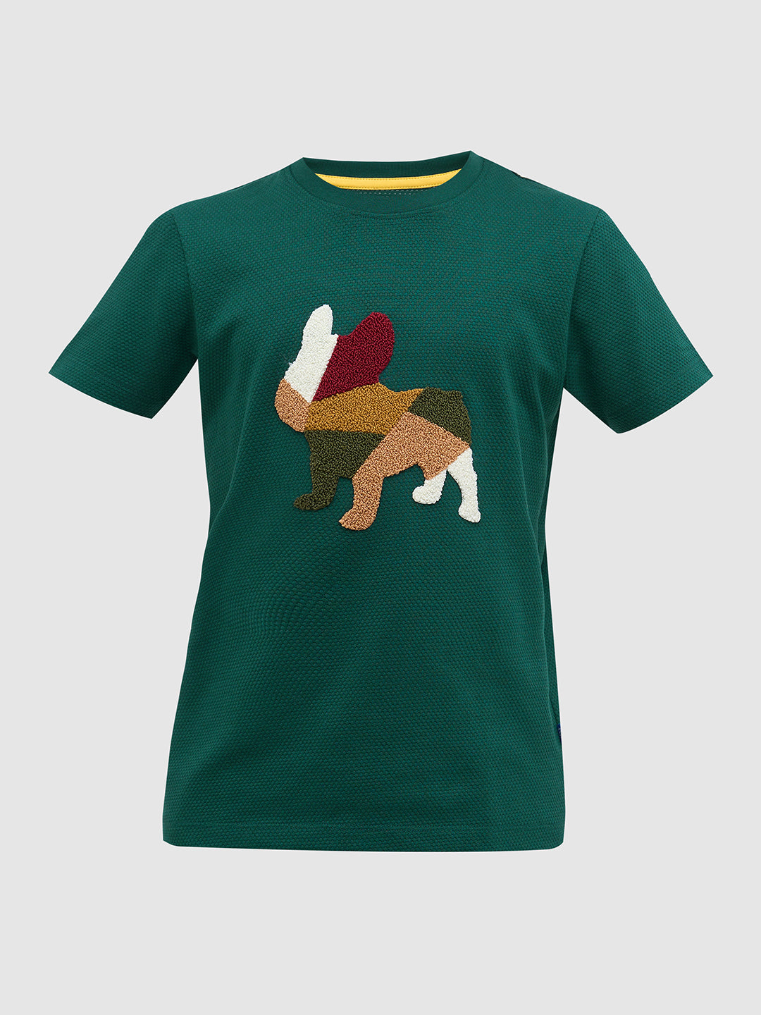 Green Embroidered Dog Print T-Shirt
