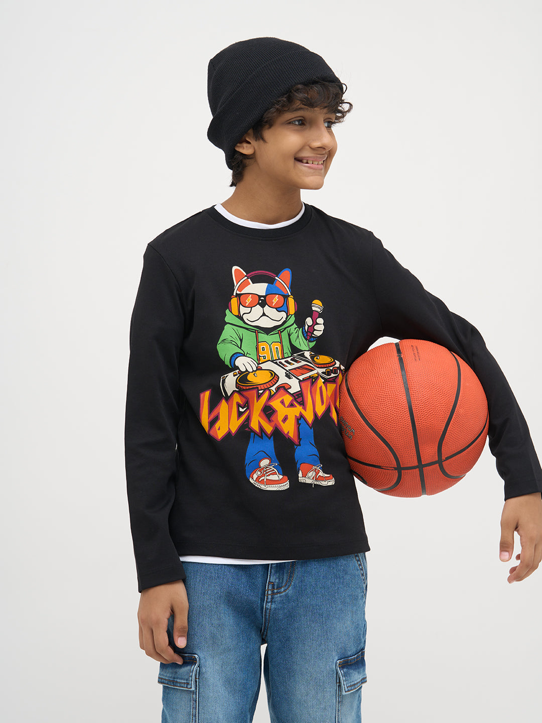 Black Printed Full Sleeves T-Shirt - 2/3Y