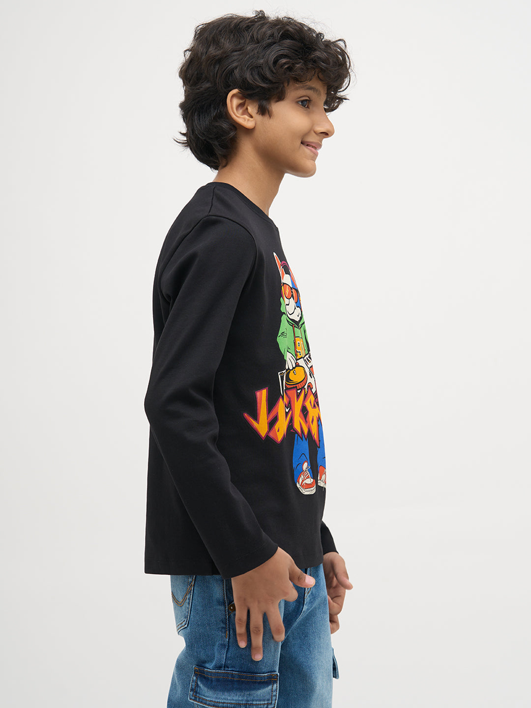 Black Printed Full Sleeves T-Shirt