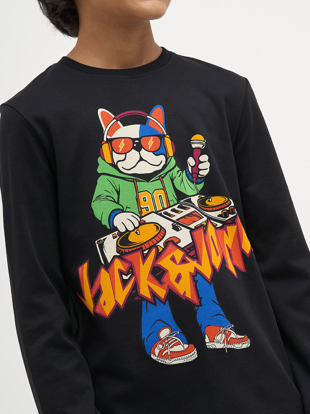 Black Printed Full Sleeves T-Shirt