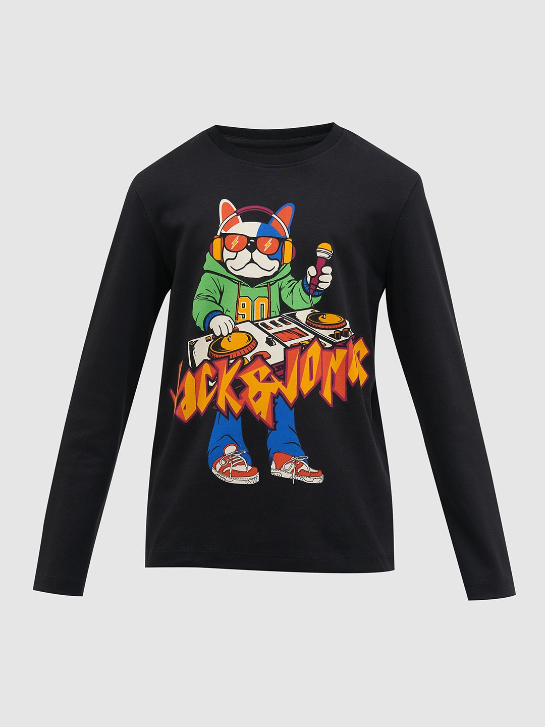 Black Printed Full Sleeves T-Shirt