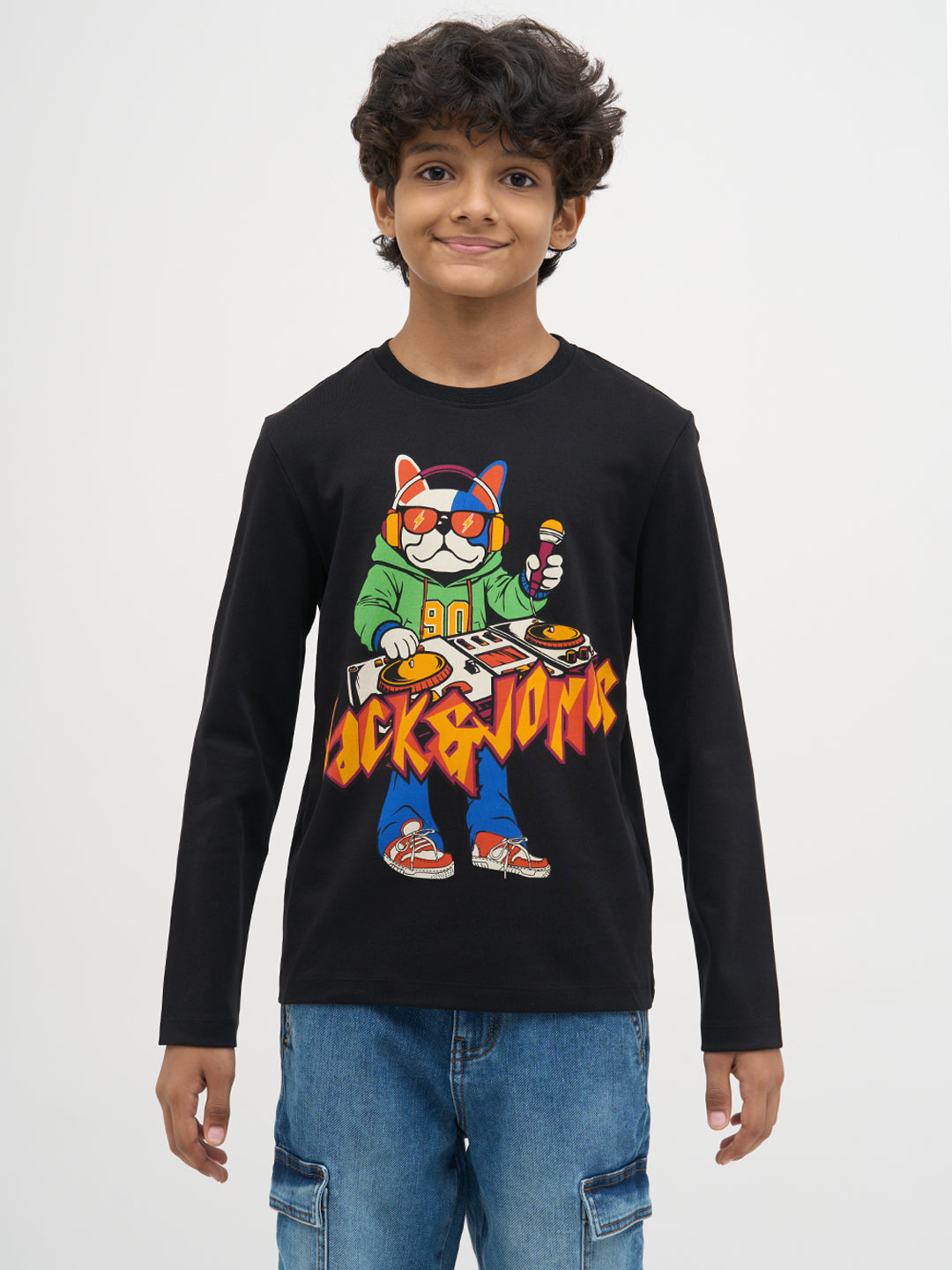 Black Printed Full Sleeves T-Shirt