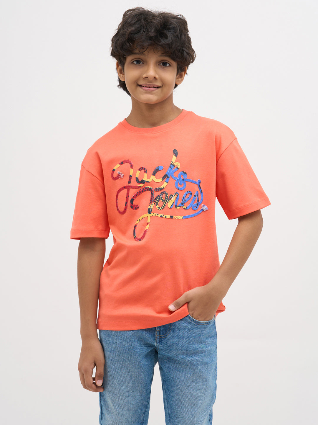 Orange Embroidered Cotton T-Shirt