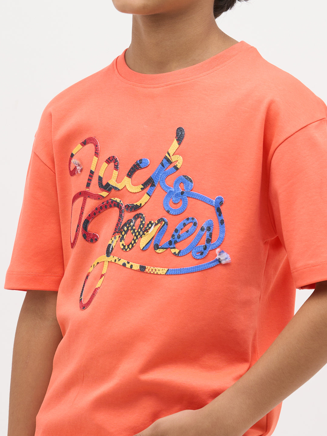 Orange Embroidered Cotton T-Shirt