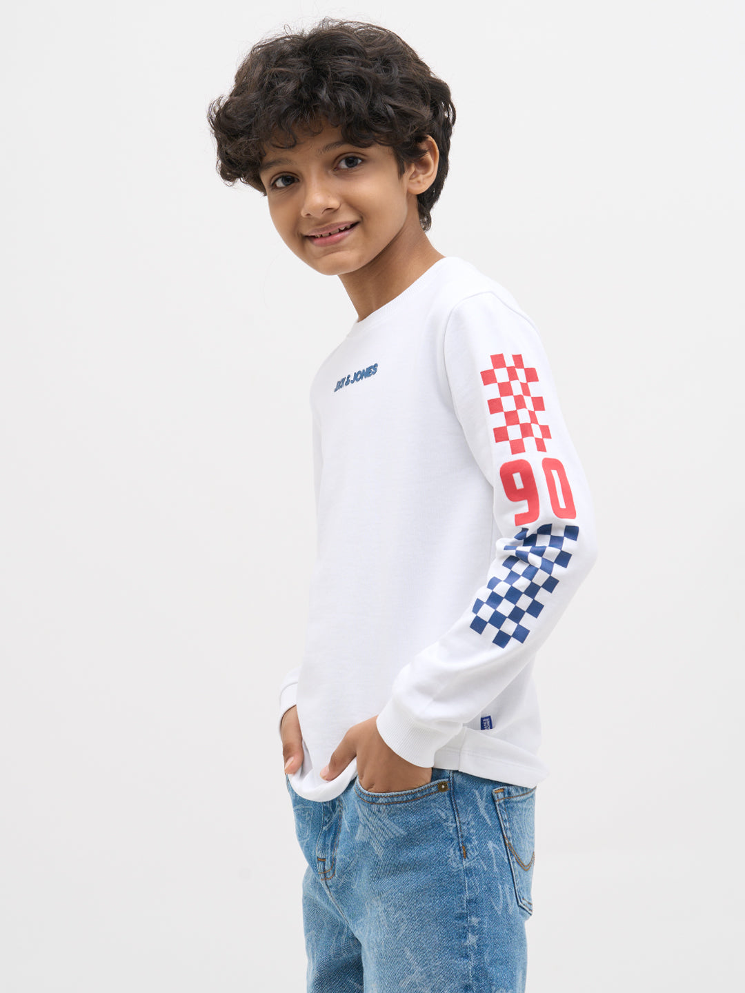 White Printed Full Sleeves T-Shirt