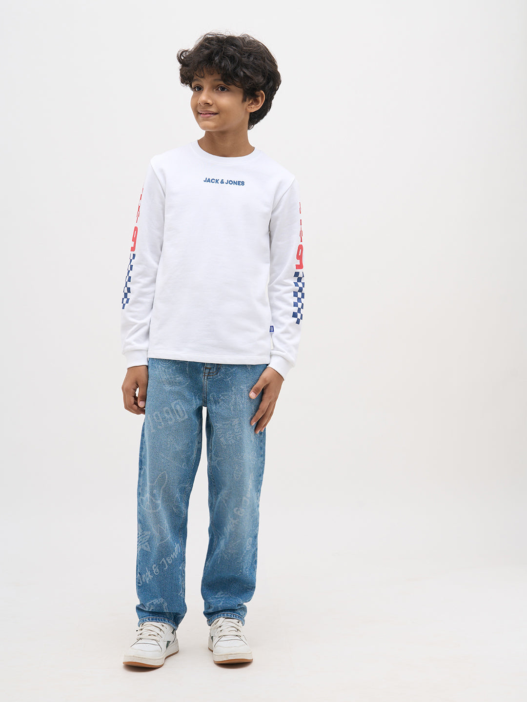 White Printed Full Sleeves T-Shirt