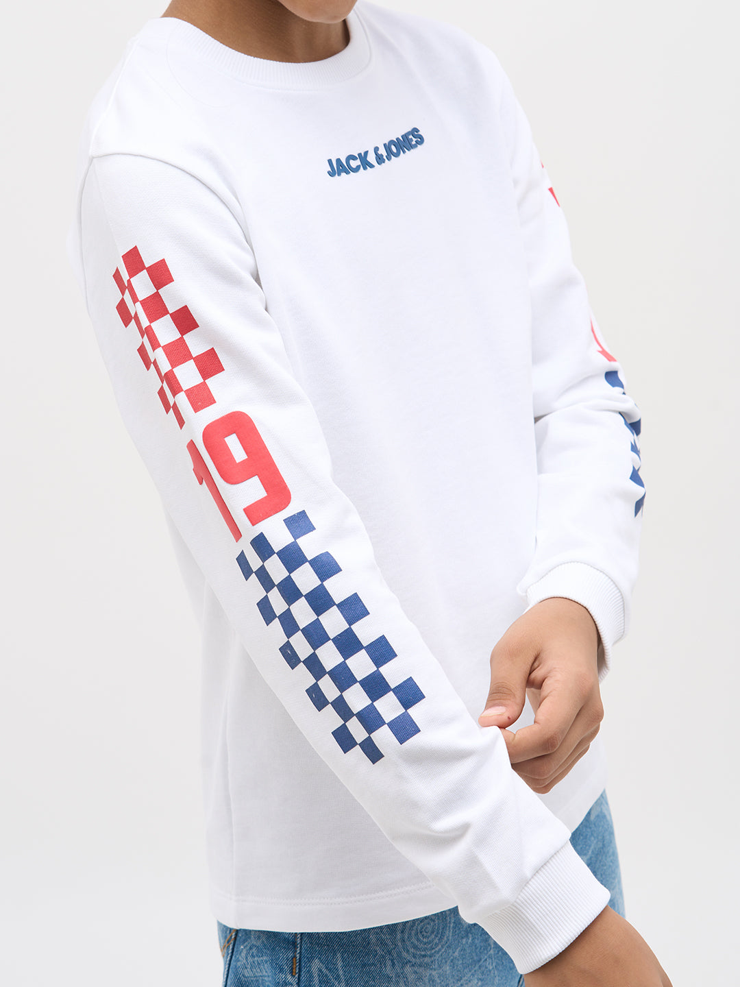 White Printed Full Sleeves T-Shirt
