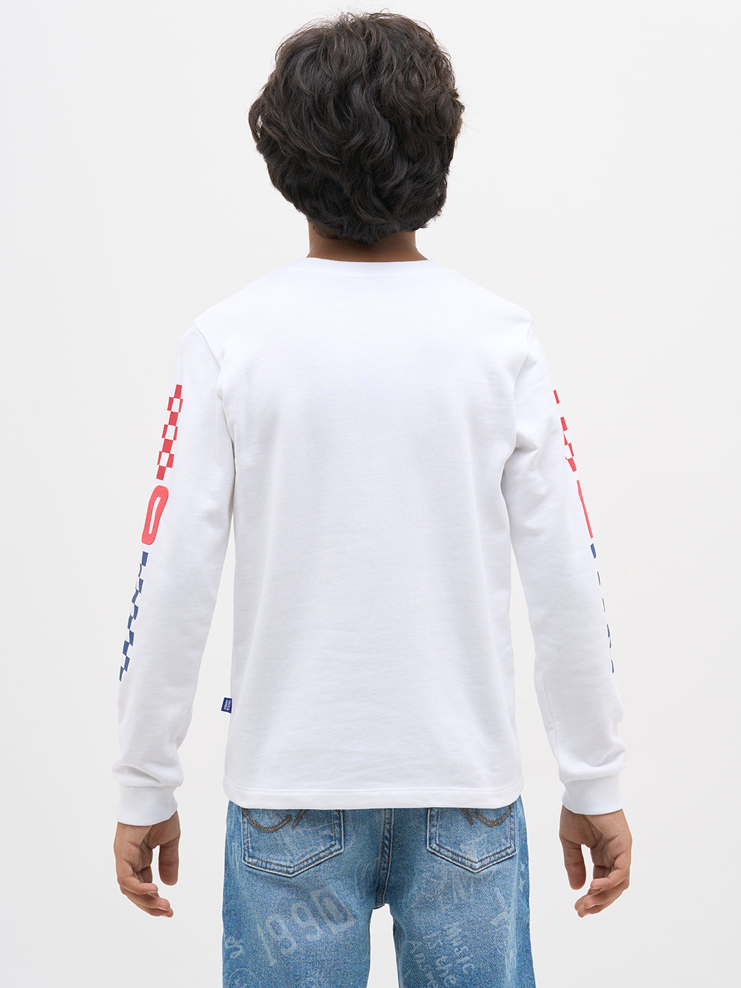 White Printed Full Sleeves T-Shirt