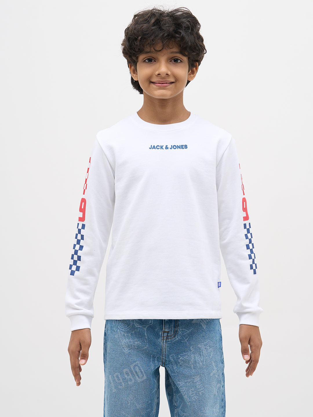 White Printed Full Sleeves T-Shirt