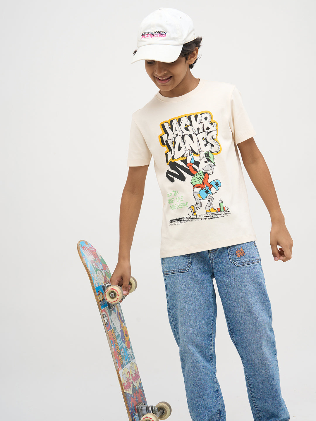 Beige Printed Cotton T-Shirt - 2/3Y