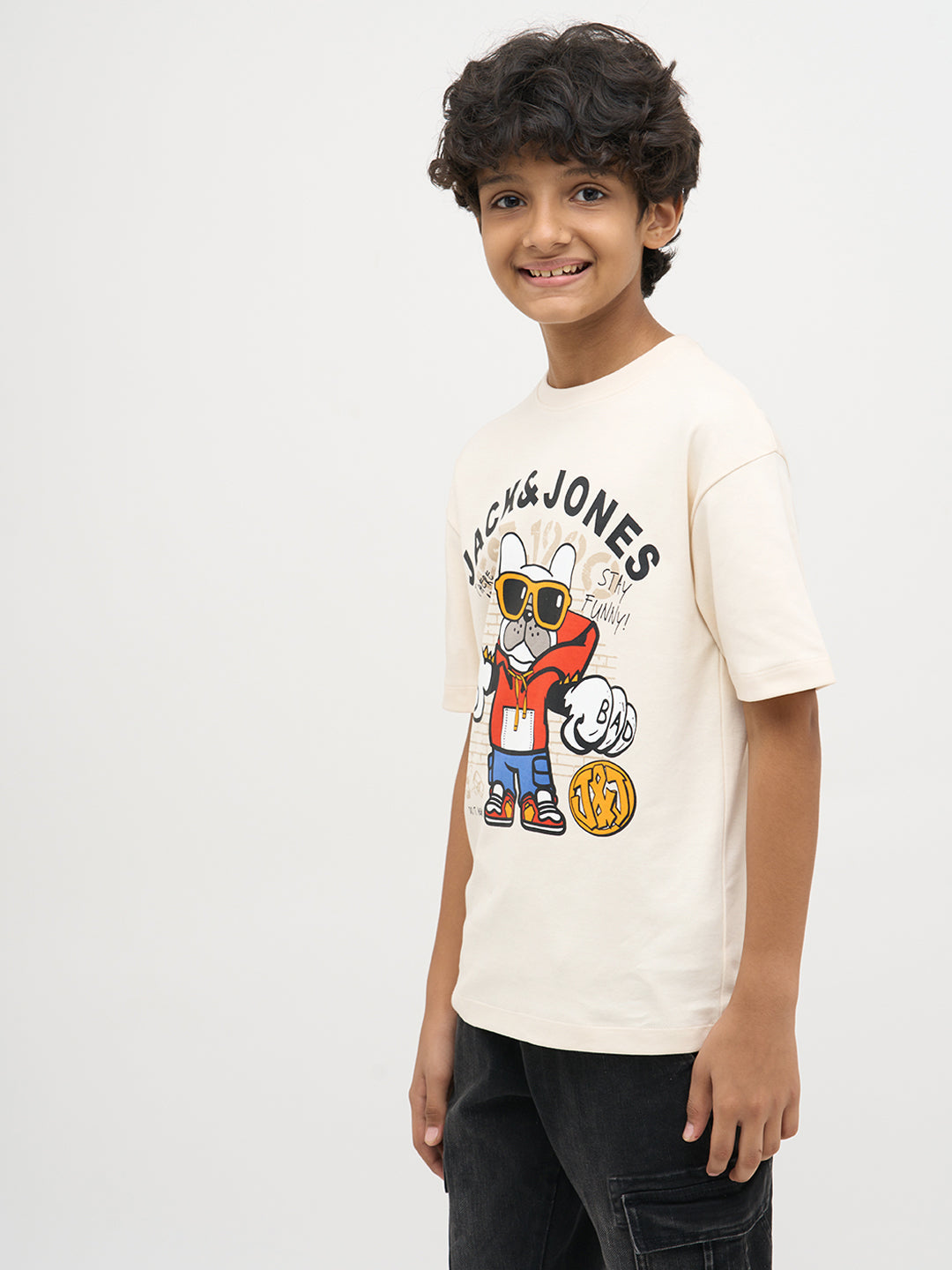 Cream Doggo Print Cotton T-Shirt