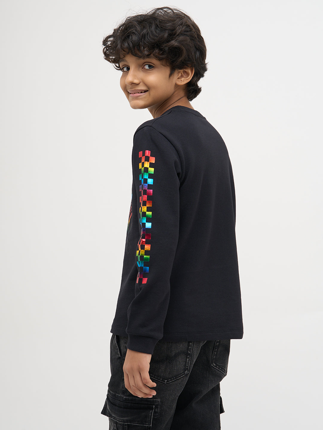 Black Printed Full Sleeves T-Shirt