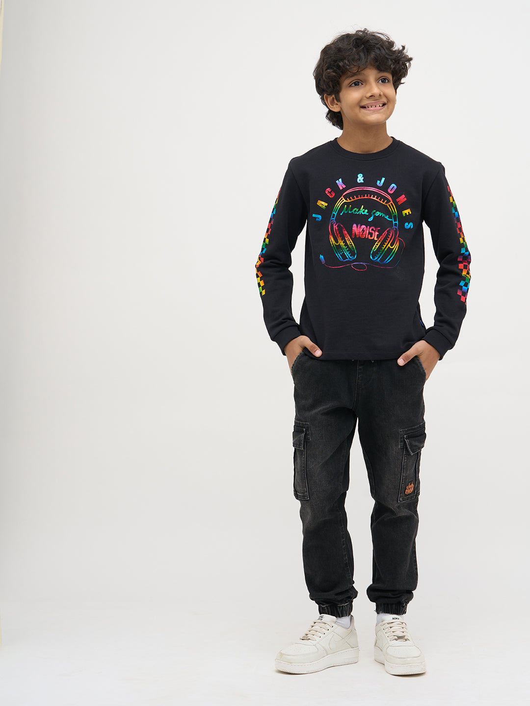 Black Printed Full Sleeves T-Shirt