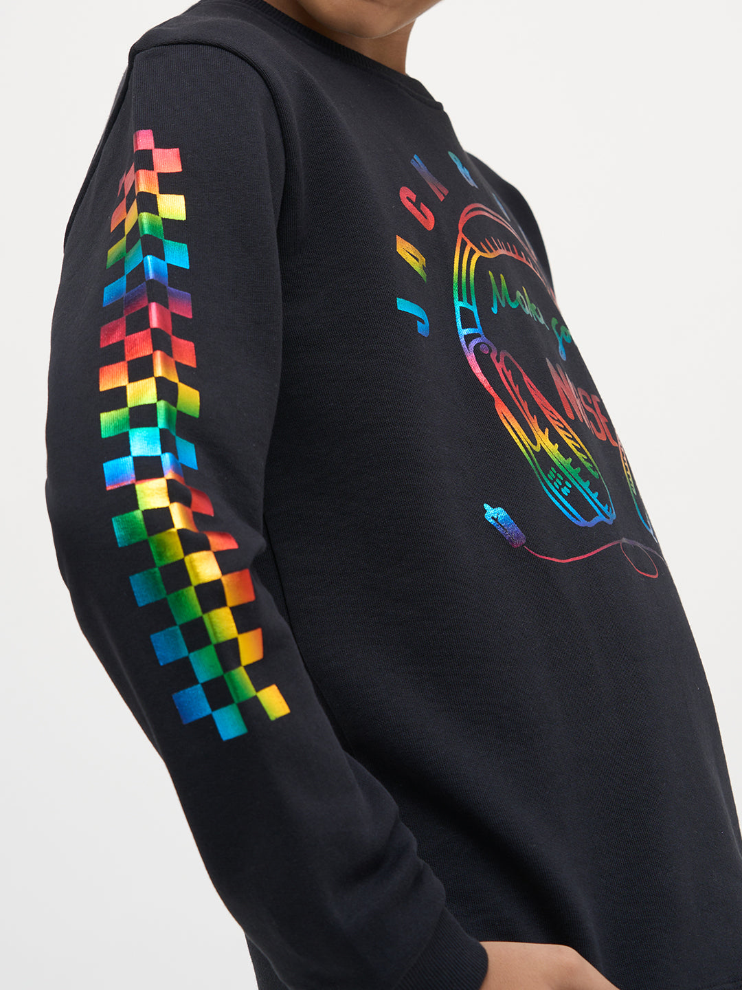 Black Printed Full Sleeves T-Shirt