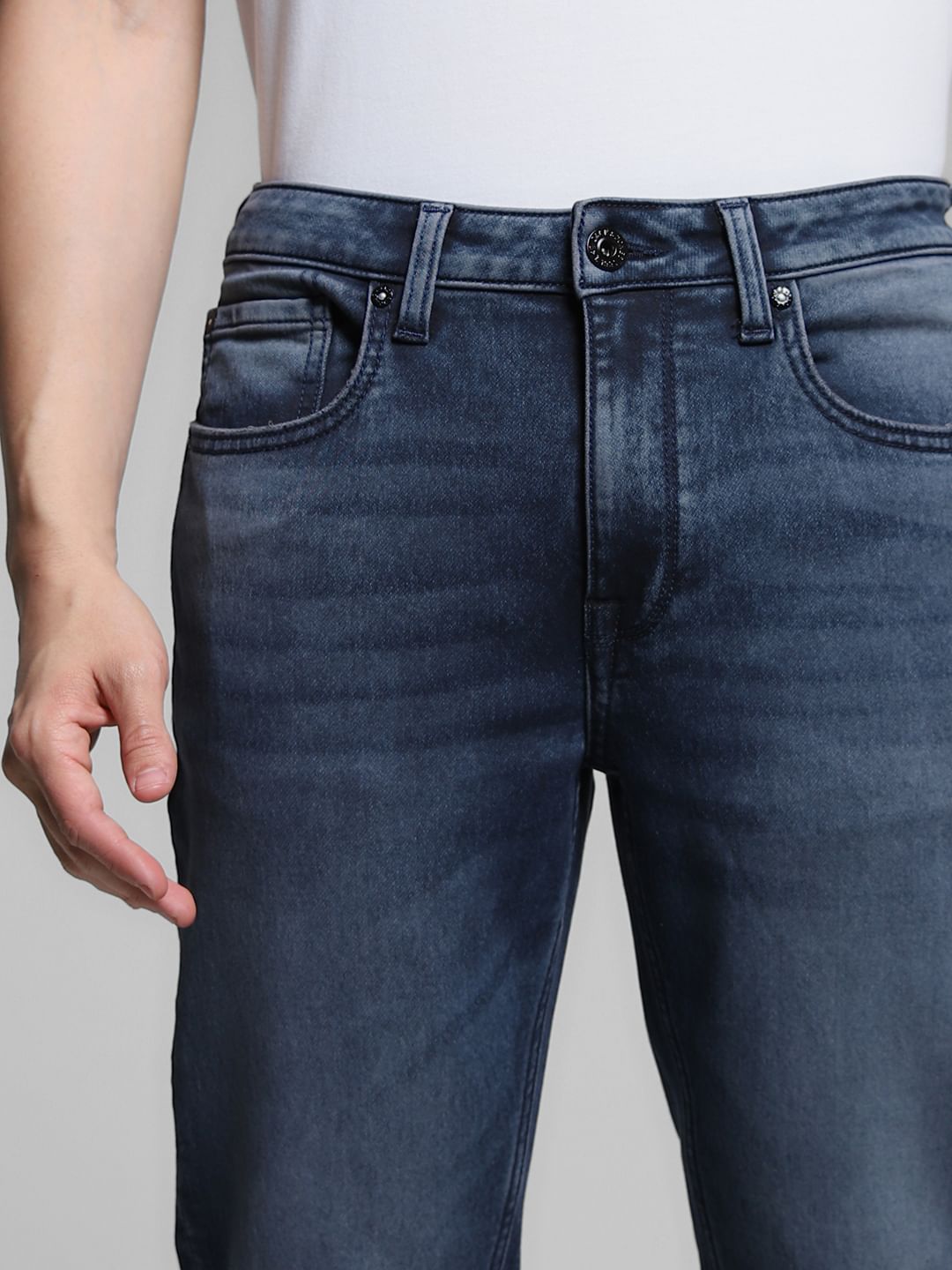 Dark Blue Knit Tim Slim Fit Jeans