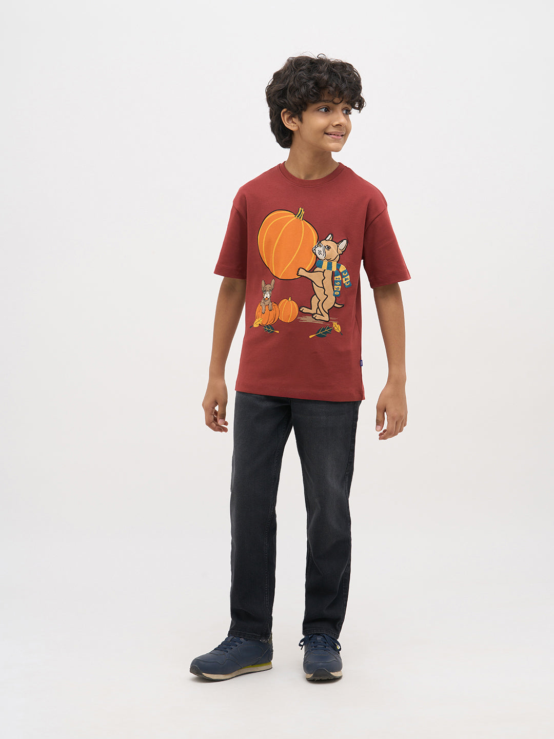 Rust Red Embroidered Print T-Shirt