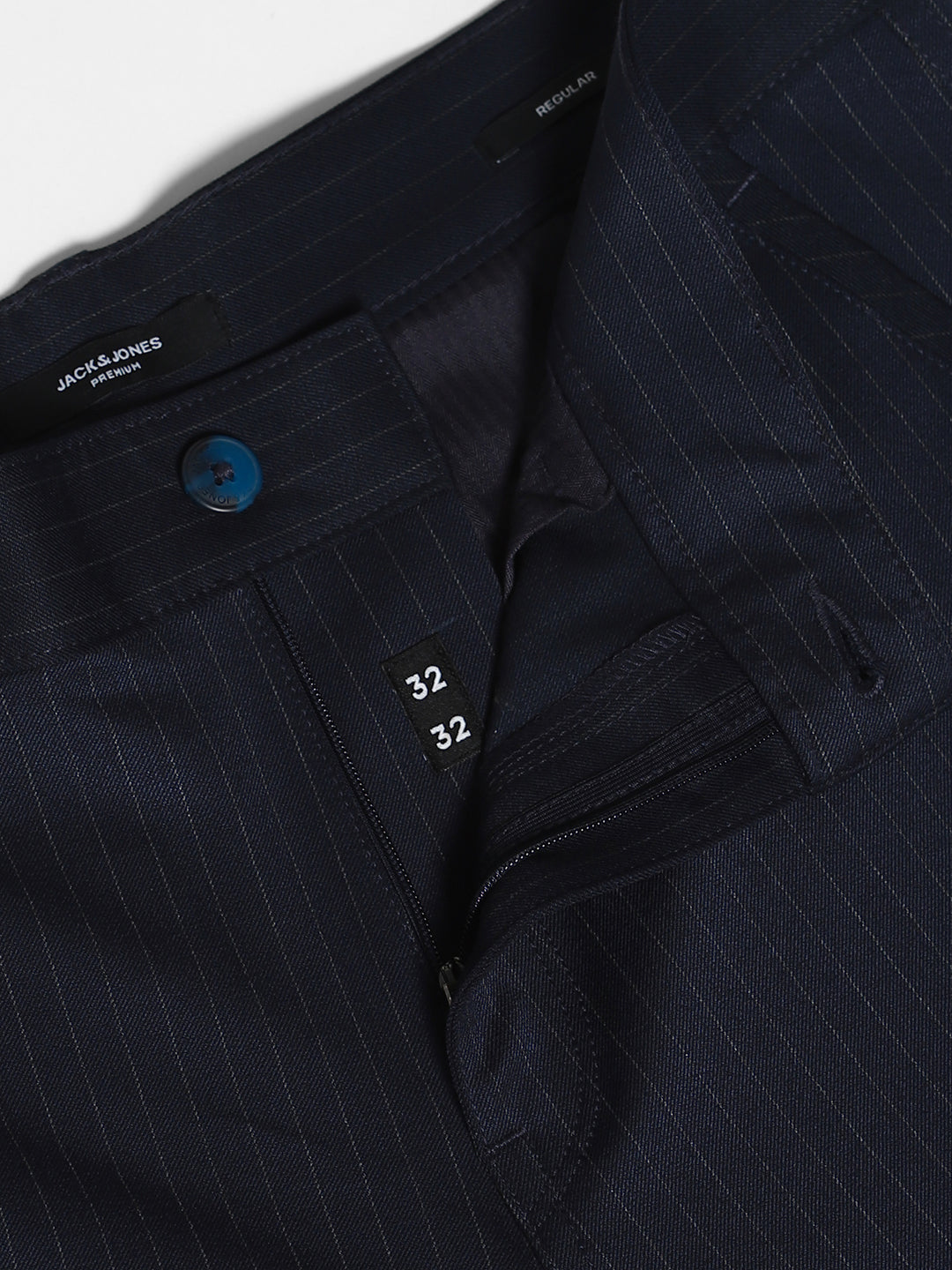 Men's Navy Blue Pinstripe Anti Fit Cargo Pants With 6 Pockets