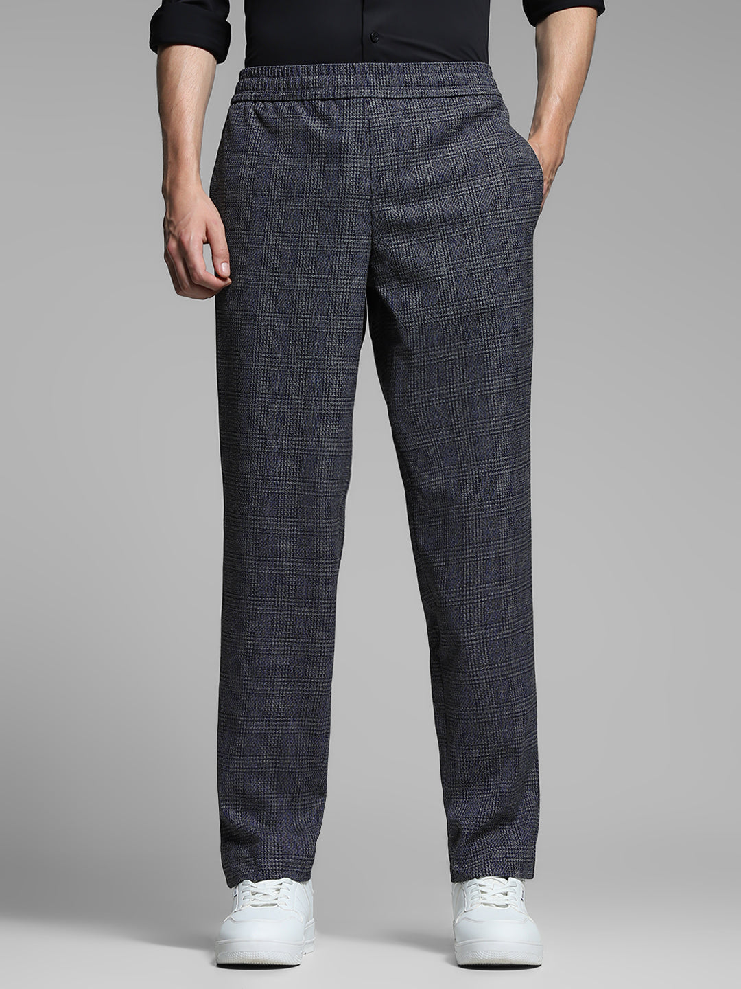 Black Check Print Slim Fit Chinos - S