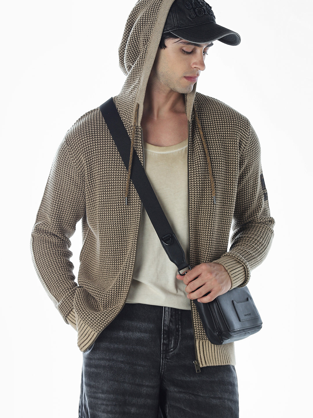 Zip-up Oversized Hooded Knit - XL