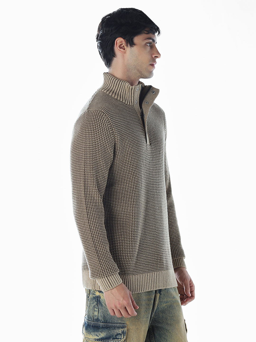 High-Neck Flat Knit - Brown