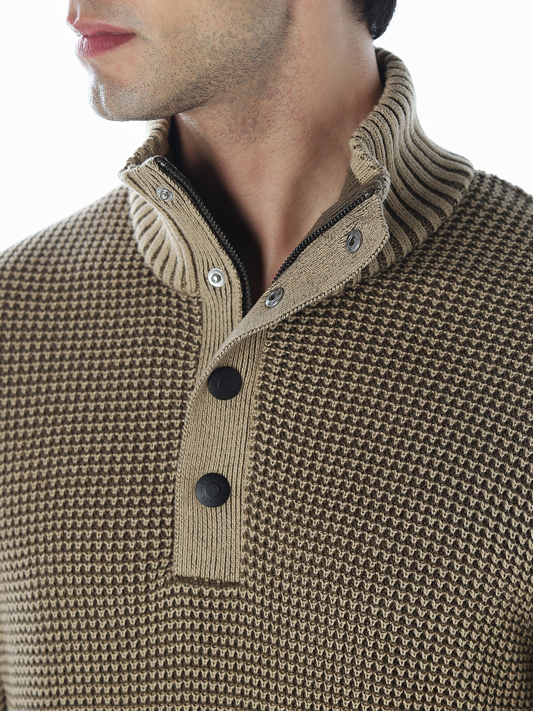 High-Neck Flat Knit - Brown